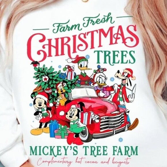 Farm Fresh Mickey Tree Farm Disneyland Mickey And Friends Christmas Sweatshirt - Picture 2 of 5